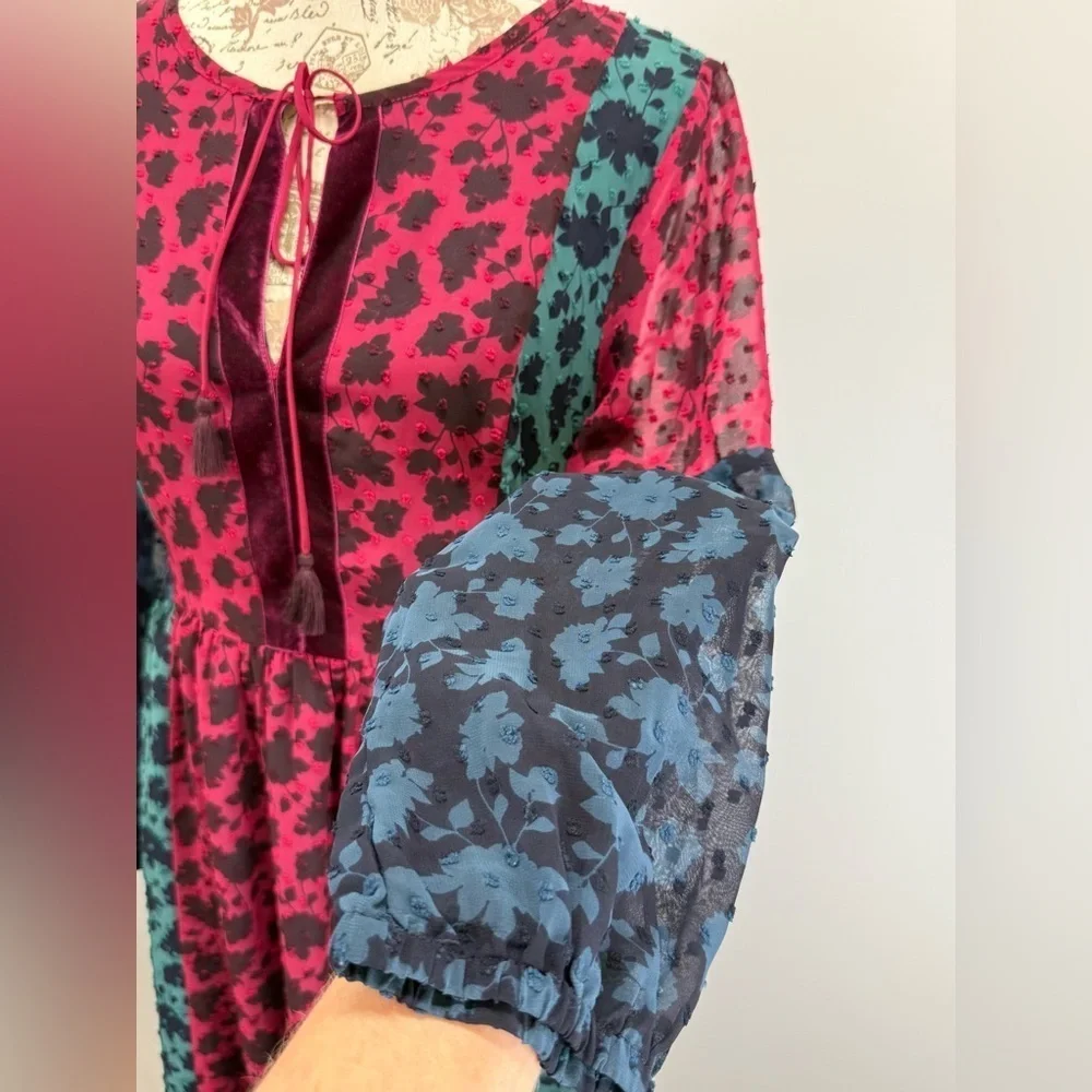 MATILDA JANE Burgundy and blue A Little Party velvet burnout hi lo dress size S - Picture 7 of 16